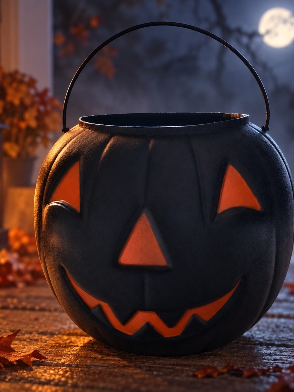 Vintage Black Jack-O’-Lantern Pumpkin Halloween Candy Pail Bucket Trick or Treat